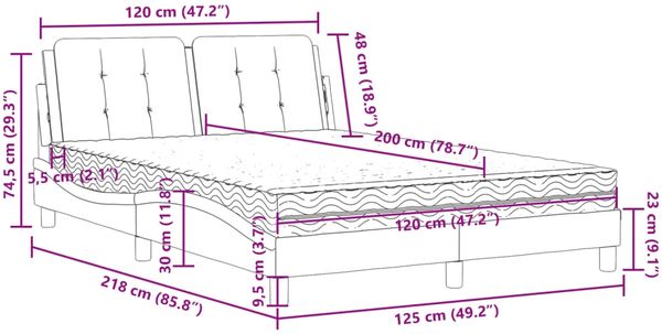 vidaXL Bettgestell ohne Matratze "Zadar" Weiß 120x200 cm Kunstleder 3208853 Bild 11