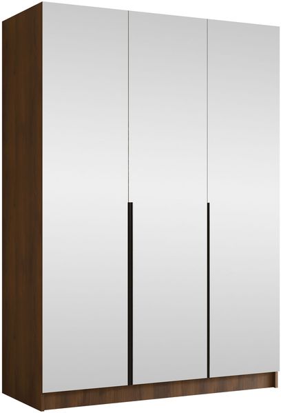 Drehtürenschrank Cikzori III, Kleiderschrank mit 3 Türen, Frontspiegel (Farbe: Nuss Warmia / Nuss Warmia + Schwarz)