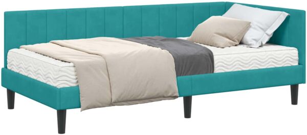 vidaXL Eckbettgestell mit Matratze mit Kopfteil 2 pcs Türkis Samt 3393906 Bild 2
