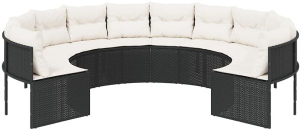 vidaXL Gartensofa mit Kissen Rund Schwarz Poly-Rattan 3318540 Bild 3