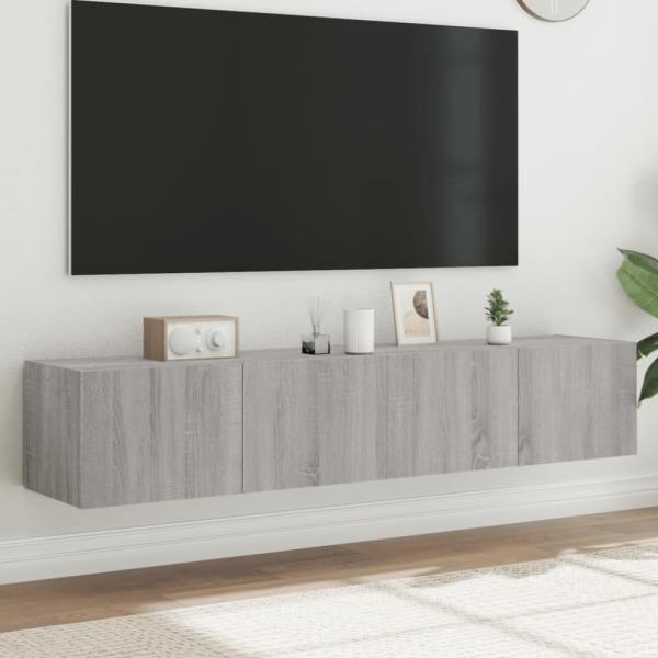 vidaXL TV-Wandschränke mit LED-Leuchten 2 Stk. Grau Sonoma 80x35x31 cm 837292