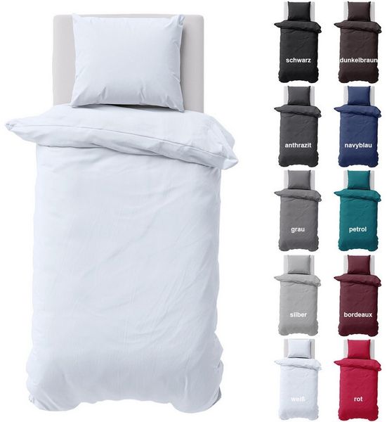 Visaggio Bettwäsche Baumwolle Uni Bettbezug Set Einfarbig 135x200, 155x220, Renforcé, 2 teilig, 100% Baumwolle mit Reißverschluss, moderne Bettbezug Set Bild 5