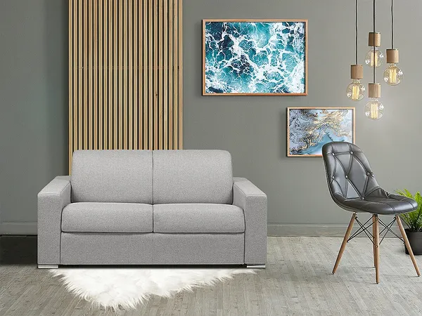 Schlafsofa 2-Sitzer Stoff CALITO - Grau - Liegefläche: 120 cm - Matratzenhöhe: 14 cm