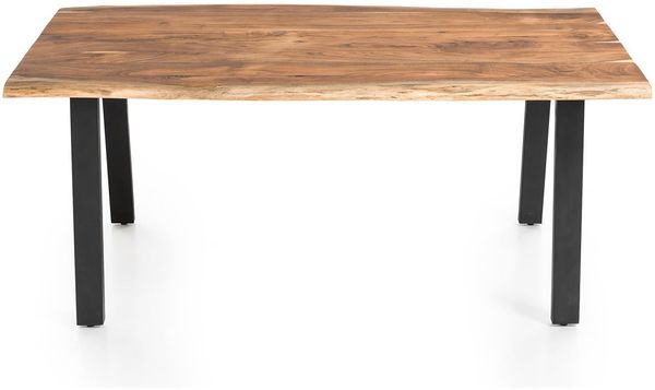 Esstisch 140x80 massives Akazienholz geölt Natur mit Baumkante und Metallbeinen