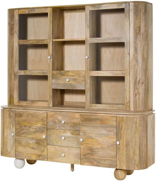 Buffet Mango 204x50x210 natur lackiert / Marmor weiß FLORENZ #125