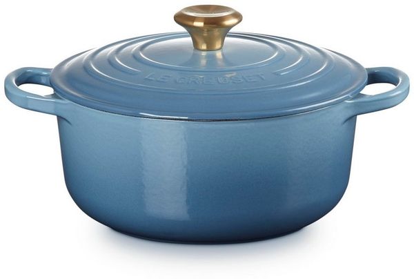 Le Creuset Signature Gusseisen-Bräter mit Deckel, Ø 20 cm, Rund, Für alle Herdarten und Induktion geeignet, Volumen: 2,4 l, 3,092 kg, Chambray, 21177204344441