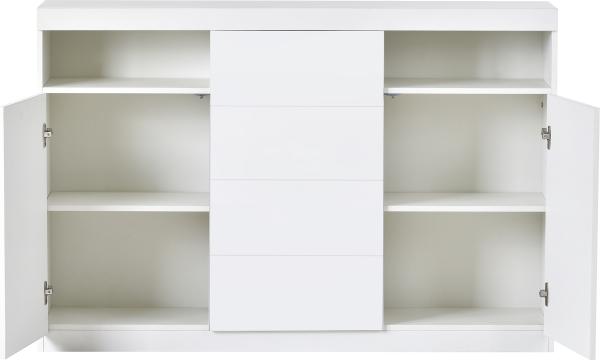 Merax Moderne LED-Kommode, Sideboard, Küchenschrank, Highboard, Mehrzweckschrank, Weiß 139*36,5*92cm