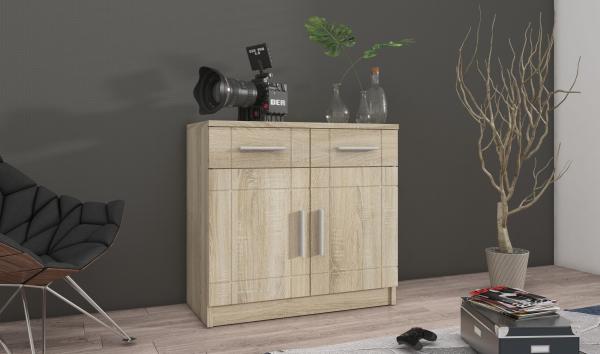 Kommode Sideboard PARIS 2F-2S Wohnwand Wohnzimmer Anbauwand Sonoma Eiche