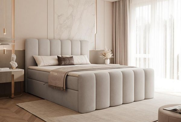 Compleo Boxbett BUBBLE, Wolkenbett, Bequem, Bonell, Topper, Doppelbett gepolstertes Kopfteil mit Bettkasten