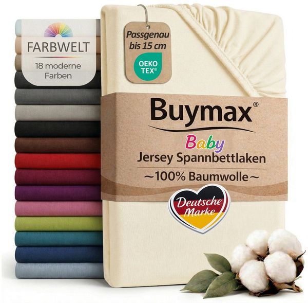 Buymax Spannbettlaken Babybett Kinderbett 60x120 cm 70x140 cm, Jersey 100% Baumwolle, Gummizug: Rundumgummi, (1 Stück), bis 15 cm Matratzenhöhe, weich, atmungsaktiv, hautfreundlich