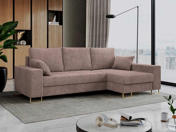 Mks Möbel 'Dorian L-Form' Ecksofa  mit Bettkasten, 242 x 138 x 95 cm, Rosa, Cord