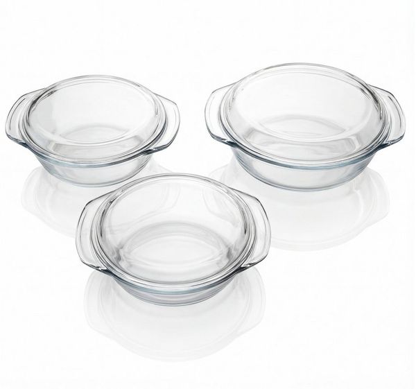 Arendo Auflaufform 3 Größen 1000ml, 1500ml & 2000ml mit Deckel, Griffen & Stapelfunktion, Glas, (3-St), Glasbehälter, Borosilikatglas, Ofenfest, mikrowellengeeignet, BPA-frei