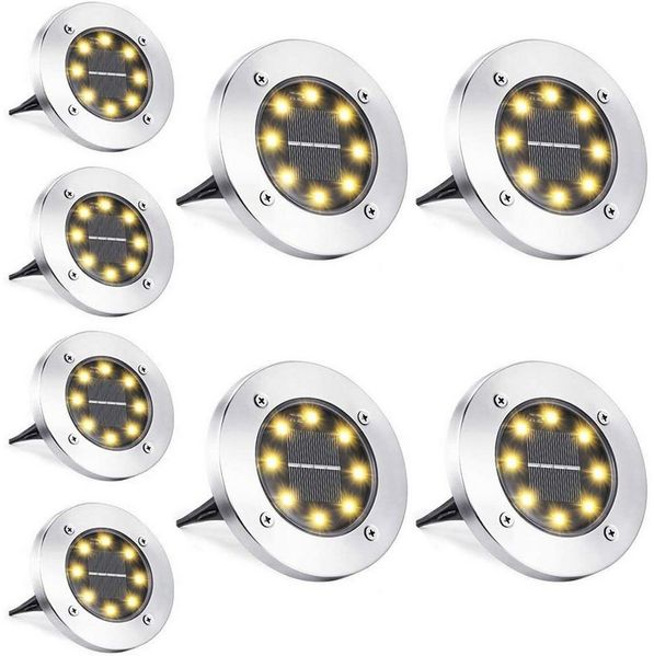oyajia LED Gartenstrahler 8x Solarleuchte LED-Außenleuchte, IP65 Wasserdichte LED-Wegeleuchten, LED fest integriert, Kaltweiß, 8 LEDs Solar Bodenleuchte,Außen Solarleuchte,für Garten Rasen Hof