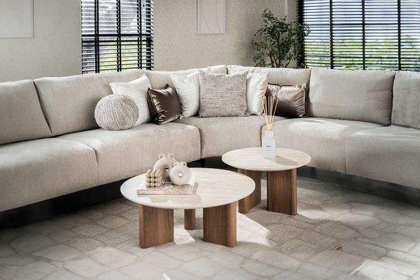 KAWOLA Couchtisch PRETO Set 2-tlg. Keramik weiß rund 30 x 76 x 76 cm
