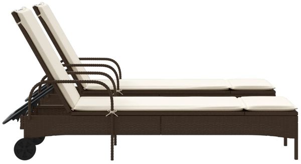 vidaXL Sonnenliegen mit Auflagen 2 Stk. Braun Poly Rattan 3261435 Bild 5