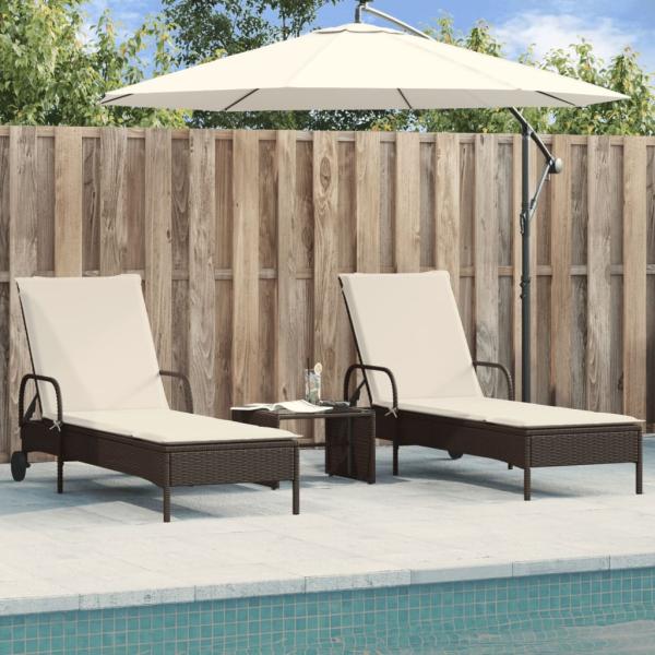 vidaXL Sonnenliegen mit Auflagen 2 Stk. Braun Poly Rattan 3261435