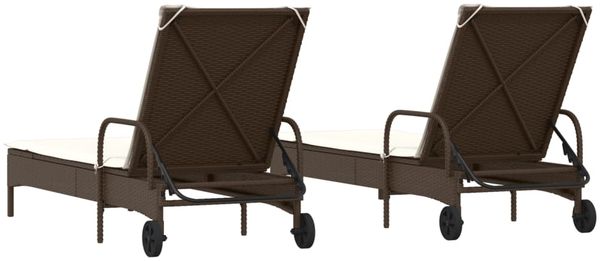 vidaXL Sonnenliegen mit Auflagen 2 Stk. Braun Poly Rattan 3261435 Bild 6