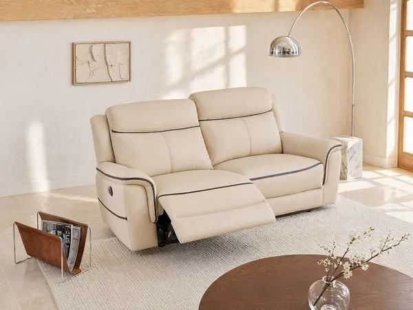 Vente-unique - ADELIO Sofa Leder Beige - B 95 cm x H 102 cm x L 210 cm
