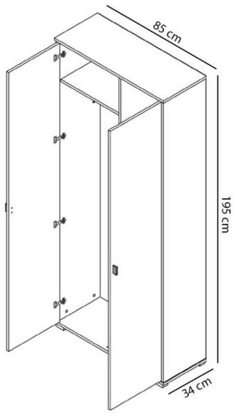 MOEBLO Kleiderschrank ELTO 05 (Flurschrak Drehtürenschrank mit Einlegeböden, Wohnzimmerschrank 2-türig Schrank Gaderobe Drehtüren) - (BxHxT): 85 x 195 x 34 cm Bild 4