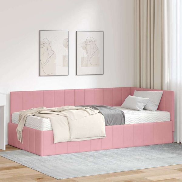 vidaXL Eckbettgestell mit Matratze mit Kopfteil 2 pcs Grau Samt 3393851