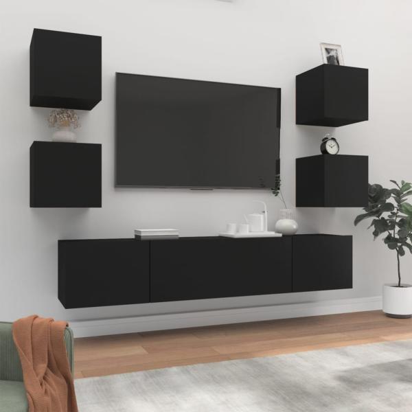 vidaXL 6-tlg. TV-Schrank-Set Schwarz Holzwerkstoff [3114255]