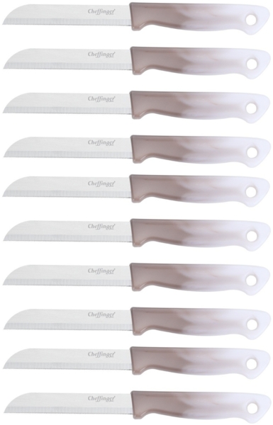 10 Stück Küchenmesser 18 cm mit ergonomischem Griff - vielseitig & pflegeleicht, Hellbraun