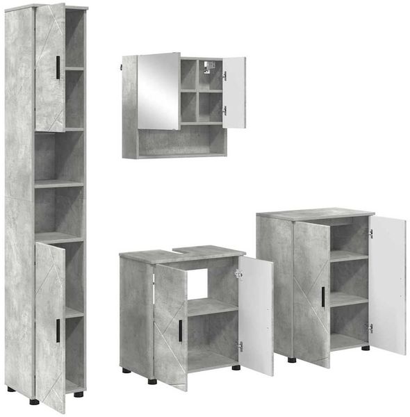 vidaXL Badezimmermöbel-Set 4 pcs Beton Grau Holzwerkstoff & Metall 3393006