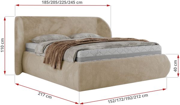 Polsterbett mit Lattenrost, Doppelbett Bettkasten, Bettgestell mit Gasdruckfeder - CAELA CLASSIC - 160 x 200 cm - Creme Plüsch Bild 7
