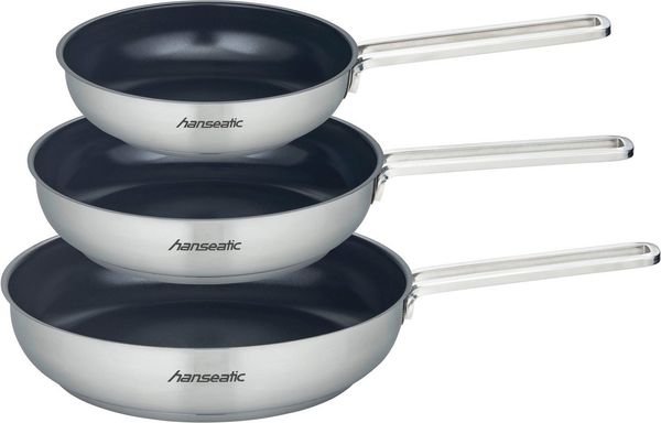 Hanseatic Pfannen-Set hanseatic, Edelstahl 18/10 (Set, 3-tlg, je 1x Pfanne 20 cm, 1,4 l, 24 cm, 2,2 l, 28 cm, 3,4 l), Antihaft-Versiegelung, beschichtet, Induktion