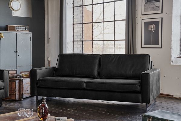 KAWOLA Sofa VILNIUS 2-Sitzer Lederfaserstoff schwarz 85 x 99 x 166 cm