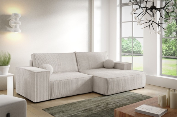 Ecksofa Schlafsofa CORUNIA XS Stoff Poso Altweiß Ottomane Rechts