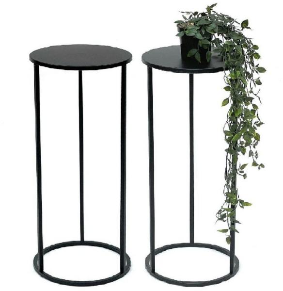 2x DanDiBo Blumenhocker Metall Schwarz Rund 60 cm Blumenständer Beistelltisch 96316 Blumensäule Modern Pflanzenständer Pflanzenhocker