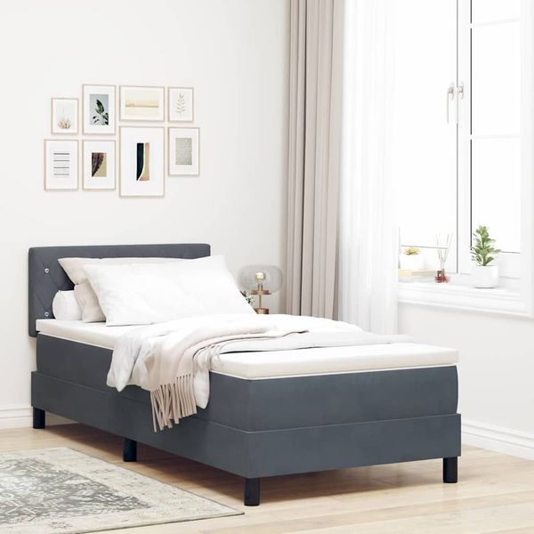vidaXL LED Boxspringbett mit Matratze Dunkelgrau 90 x 190 cm Samt 3342555