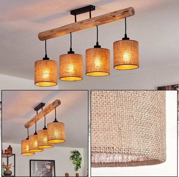 hofstein Deckenleuchte moderne Deckenlampe aus Holz/Metall/Leinen in Natur/Schwarz/Beige, ohne Leuchtmittel, Deckenleuchte im skandinavischen Design, 4xE27, ohne Leuchtmittel