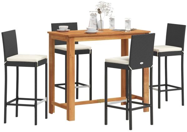 vidaXL 5-tlg. Gartenbar-Set Schwarz Massivholz Akazie und Poly Rattan 3295278