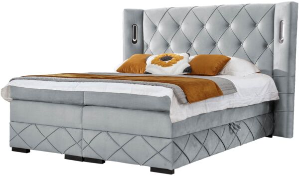 Boxspringbett Fazzle Lux, Hellgrau, 160x200 cm