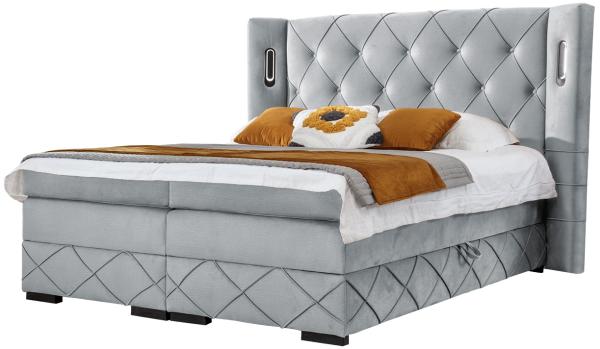 Boxspringbett Fazzle Lux, Hellgrau, 160 x 200 cm