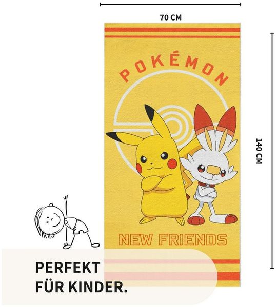 MTOnlinehandel Badetuch Pokemon gelb, Geschenkidee für Kinder, 70x140cm, Fanartikel, 100% Baumwolle (1-St), weich und saugfähig, Pikachu und Scorchic