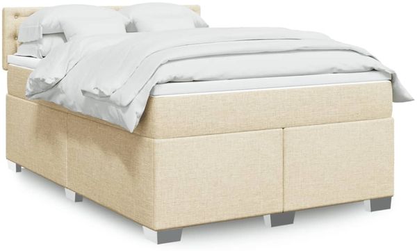 vidaXL Boxspringbett mit Matratze Creme 160x200 cm Stoff 3288258