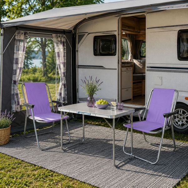 3tlg Campingmöbel Set Outdoormöbel Camping Alu L70xB50xH59cm Lila
