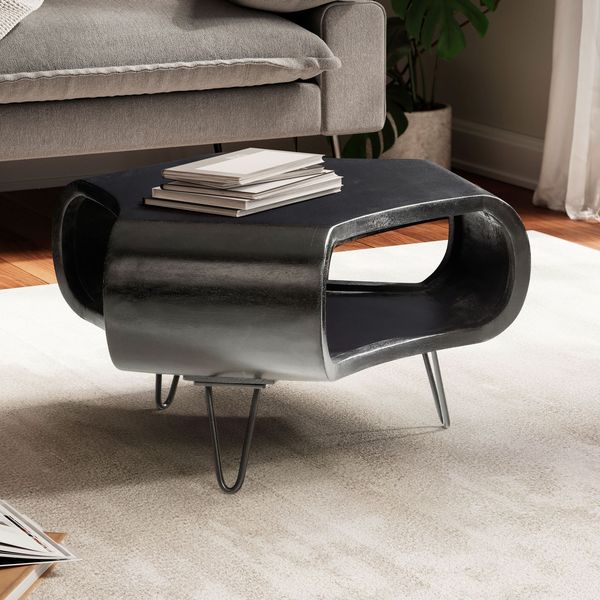 FINEBUY Couchtisch FB106385 (60 cm Sofatisch Massivholz, Haarnadelbeine Schwarz), Wohnzimmertisch Organisch, Kaffeetisch Modern