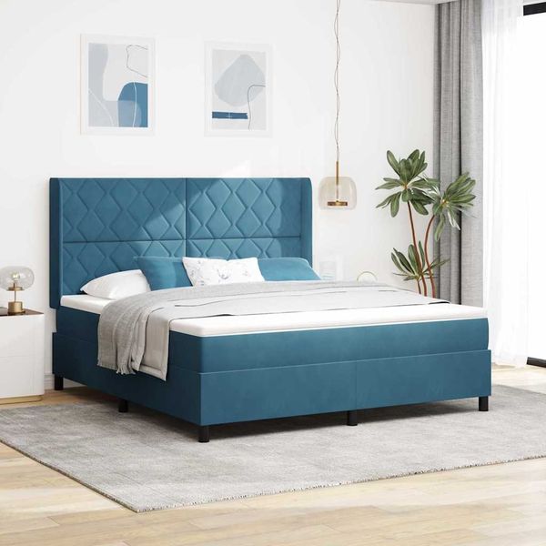 vidaXL Boxspringbett mit Matratze mit Kopfteil Blau 180x200 cm Samt 3342078