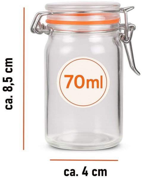 Bestlivings Einmachglas mit Bügelverschluss 70ml, Glas, (24-tlg), luftdicht, wiederverwendbar, spülmaschinengeeignet