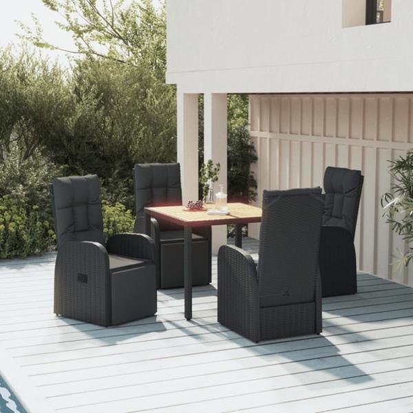 vidaXL 5-tlg. Garten-Essgruppe Schwarz Poly Rattan & Massivholz Akazie 3157607