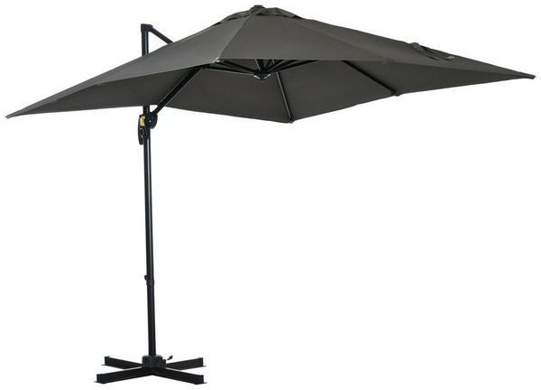 Outsunny Ampelschirm 245 x 245 cm Marktschirm mit Kurbelvorrichtung, LxB: 245x245 cm, Sonnenschirm, Ampelschirm, Alu Roma Schirm Neigungswinkel verstellbar Grau