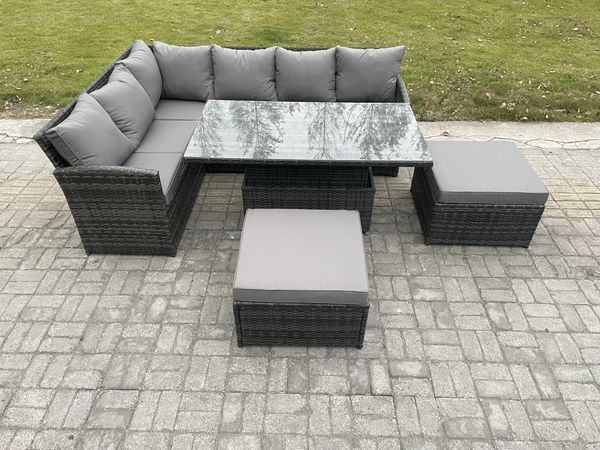 Fimous Outdoor Gartenmöbel Set aus Polyrattan mit 2 Großer Hockern Dunkelgrau gemischt