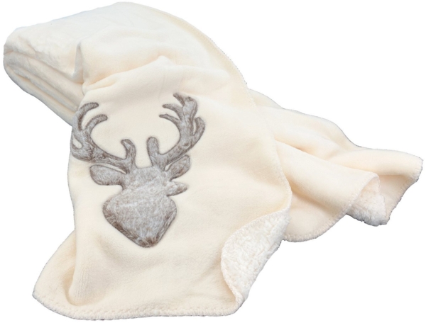 Wohndecke Kuscheldecke Hirsch Fell-Imitat Sofadecke Landhaus, heimtexland, 150x200 I kuschelig weich I warm I flauschig I Chalet Design