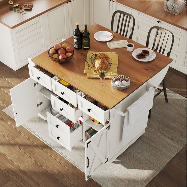 Flieks Küchenwagen mit erweiterbarer Arbeitsplatte, Rollen und Handtuchhalter, (1 St), Kücheninsel Buffetschrank Servierwagen mit 5 Schubladen Weiß