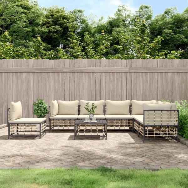 vidaXL 8-tlg. Garten-Lounge-Set mit Kissen Anthrazit Poly Rattan 3186768