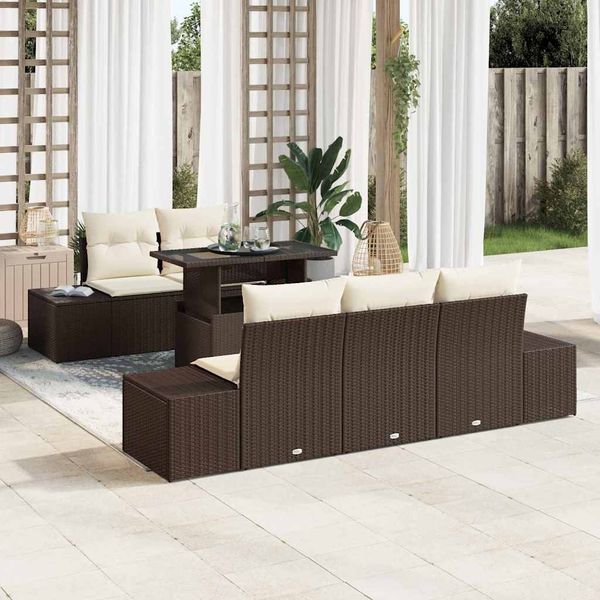 vidaXL Sofa Set mit Kissen 6 pcs Braun und Creme Poly-Rattan 3349094